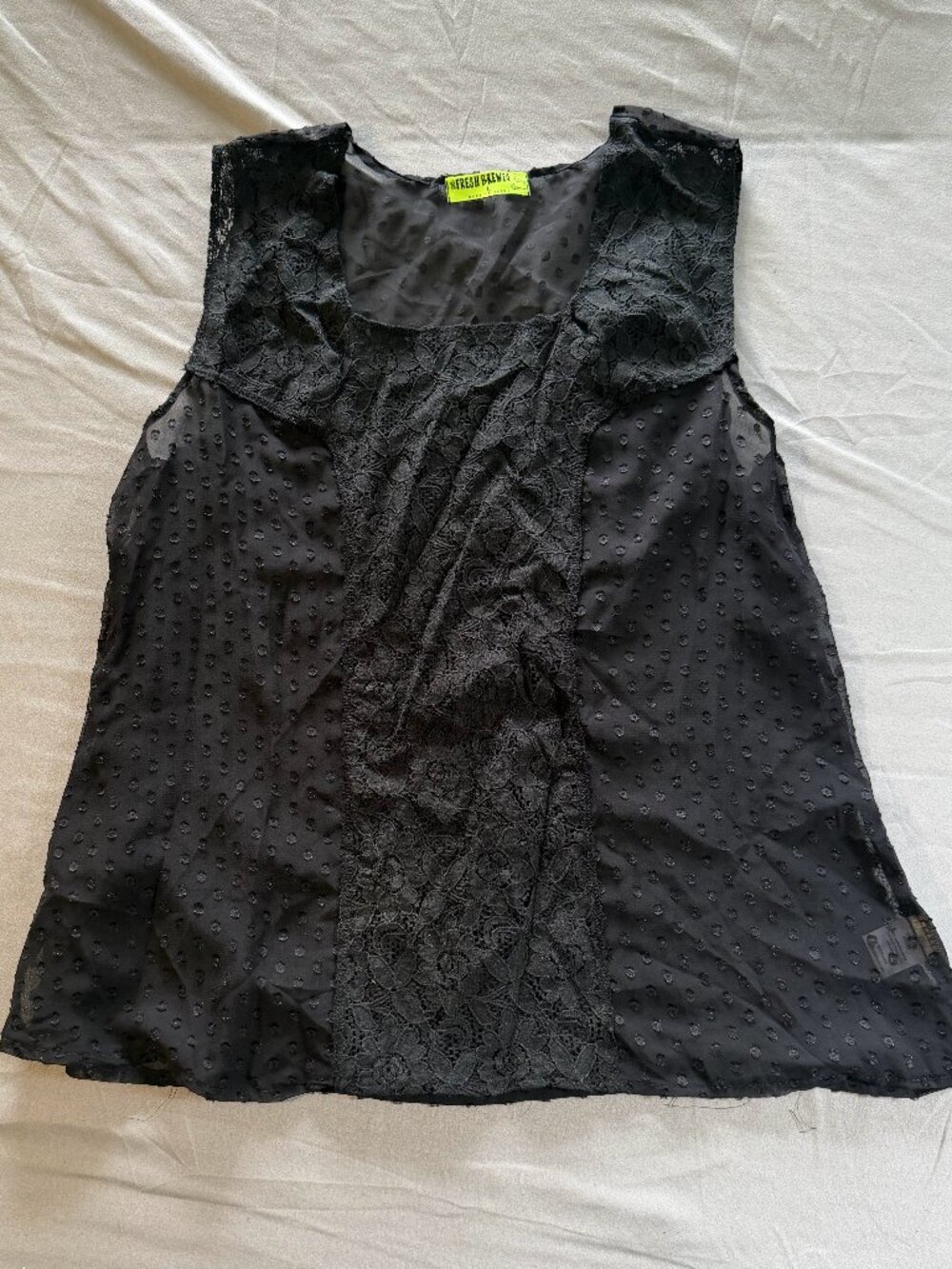 Fresh Brewed Junior's Sheer Black Floral Lace Tank Top Large New without Tags
